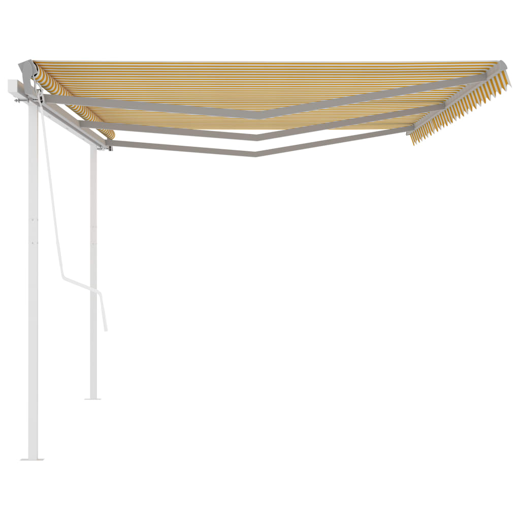 vidaXL Copertină retractabilă automat, cu stâlpi, galben&alb, 6x3 m vidaXL Copertină retractabilă automat, cu stâlpi, galben&alb, 6x3 m