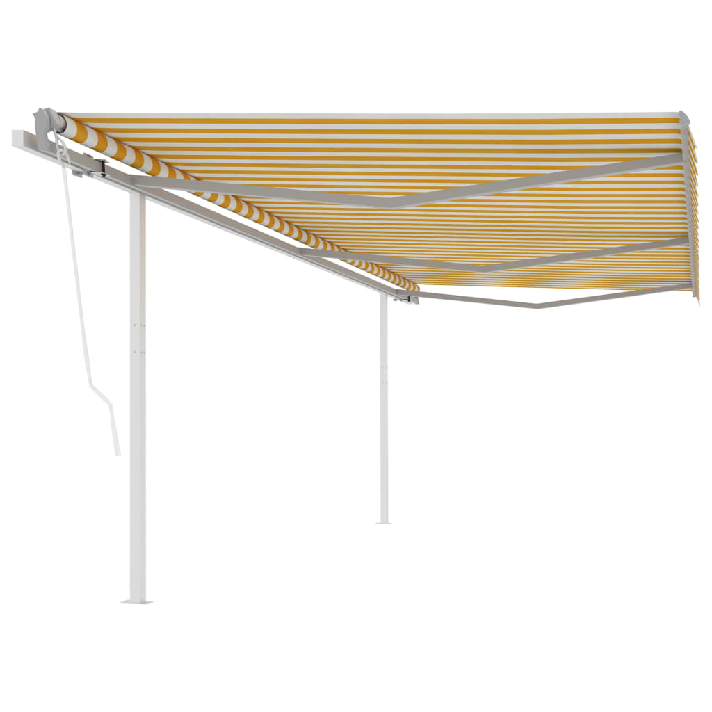 vidaXL Copertină retractabilă automat, cu stâlpi, galben&alb, 6x3 m vidaXL Copertină retractabilă automat, cu stâlpi, galben&alb, 6x3 m