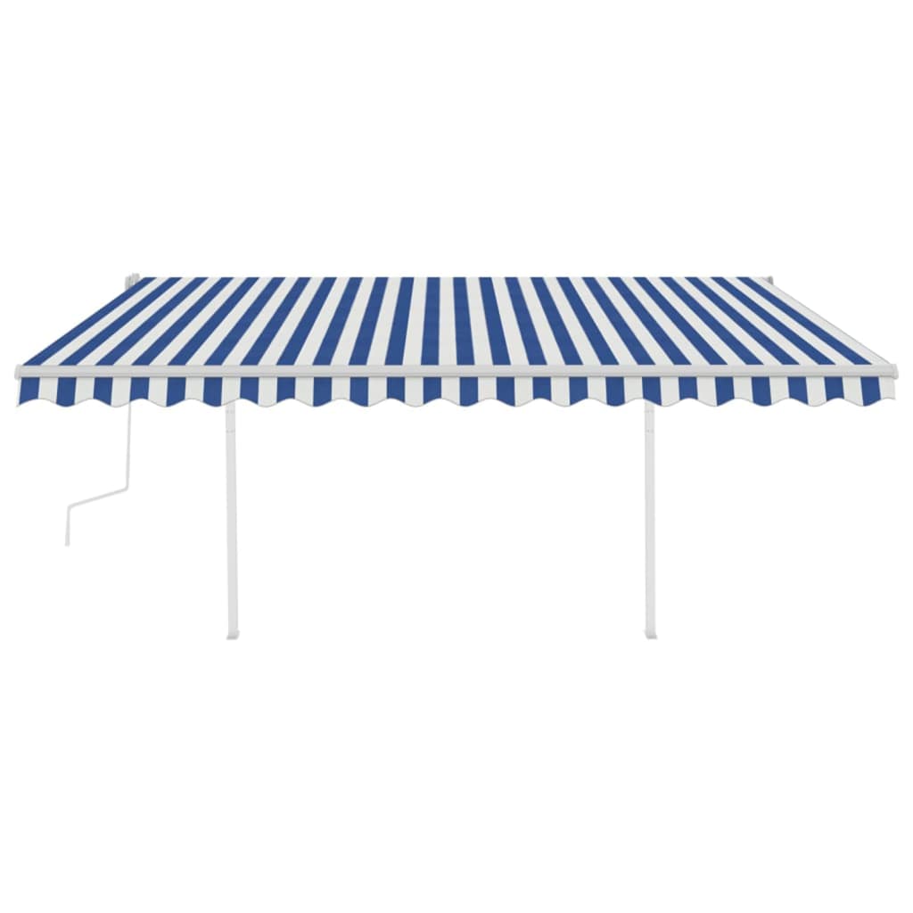 vidaXL Copertină retractabilă manual cu stâlpi, albastru&alb, 4x3,5 m