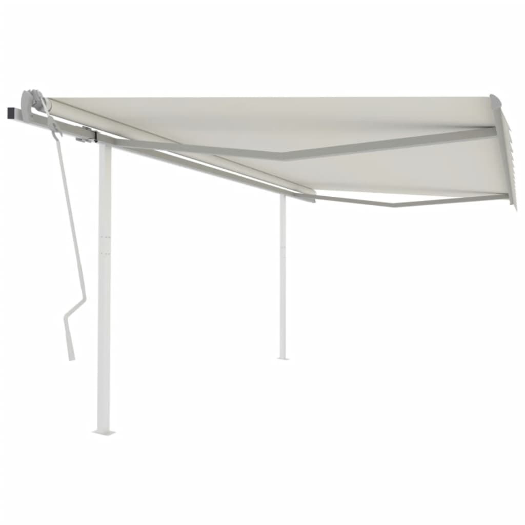 vidaXL Copertină retractabilă manual, cu stâlpi, crem, 4x3,5 m