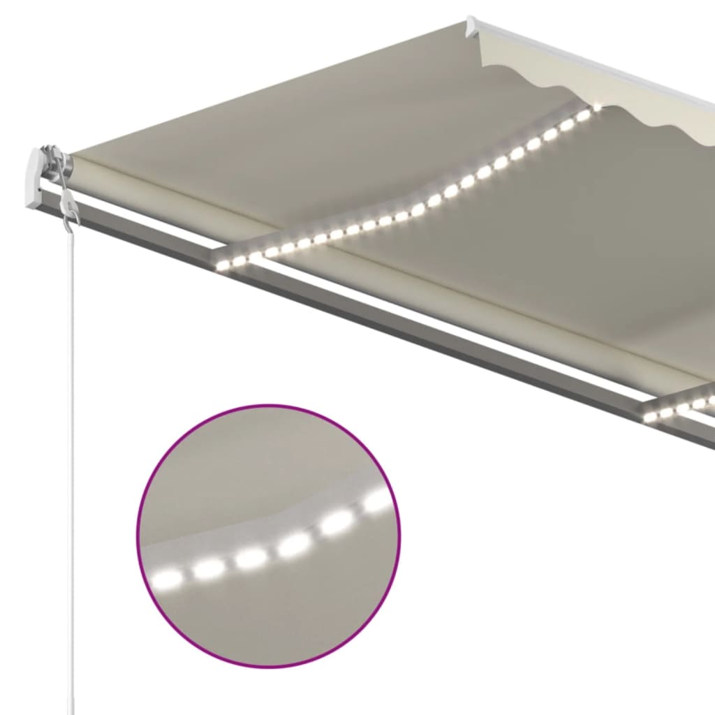 vidaXL Copertină retractabilă manual, cu LED, crem, 4x3,5 m