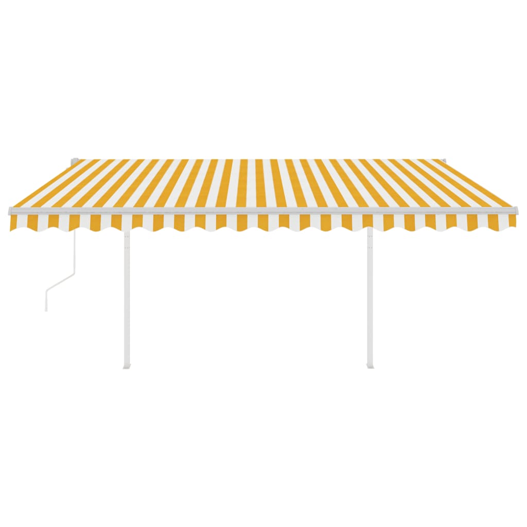 vidaXL Copertină retractabilă automat, cu stâlpi, galben&alb, 4x3,5 m
