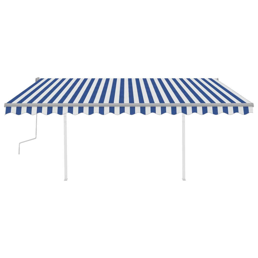 vidaXL Copertină retractabilă manual, stâlpi, albastru/alb, 4,5x3,5 m