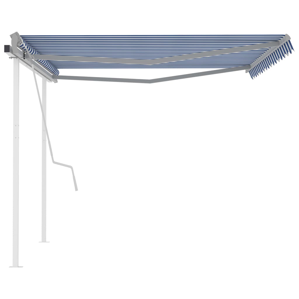 vidaXL Copertină retractabilă manual, stâlpi, albastru/alb, 4,5x3,5 m