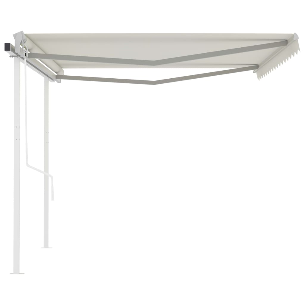 vidaXL Copertină retractabilă automat, cu stâlpi, crem, 4,5x3,5 m