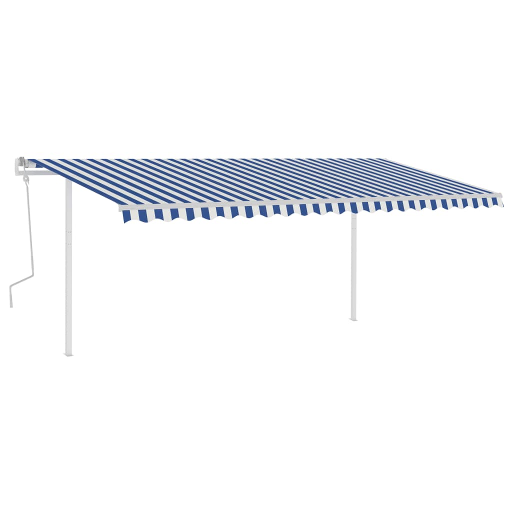 vidaXL Copertină retractabilă manual cu stâlpi, albastru/alb 5x3,5 m vidaXL Copertină retractabilă manual cu stâlpi, albastru/alb 5x3,5 m