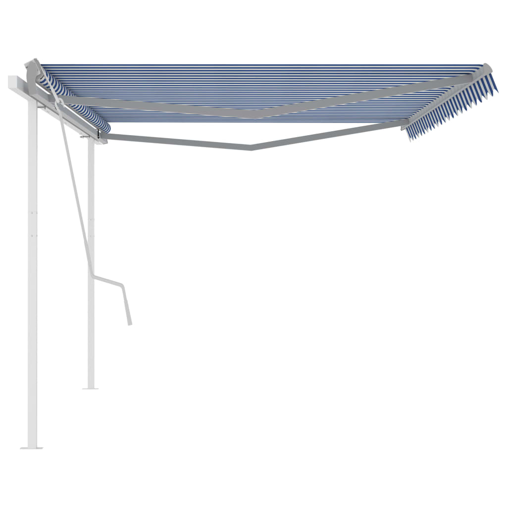 vidaXL Copertină retractabilă manual cu stâlpi, albastru/alb 5x3,5 m vidaXL Copertină retractabilă manual cu stâlpi, albastru/alb 5x3,5 m