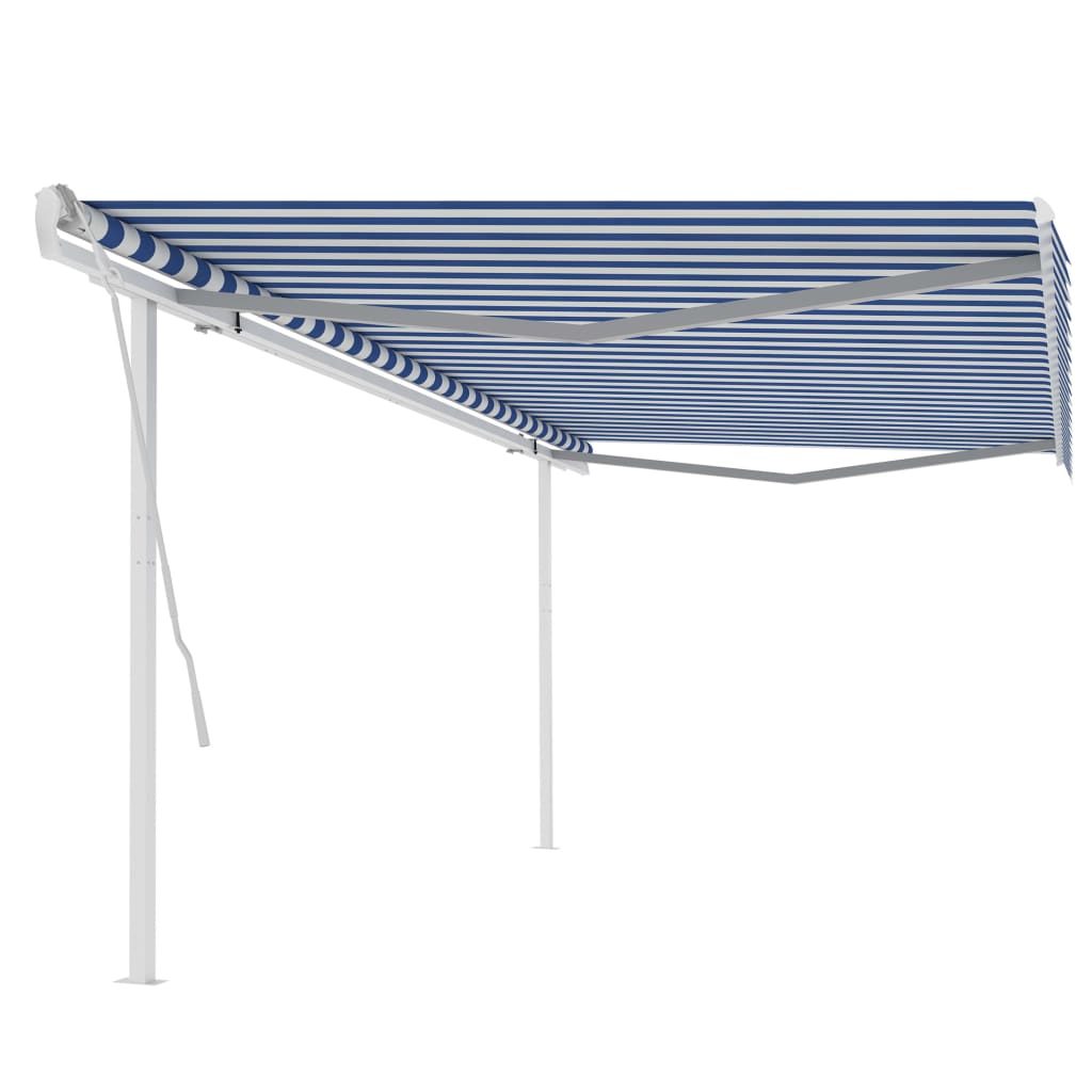 vidaXL Copertină retractabilă manual cu stâlpi, albastru/alb 5x3,5 m vidaXL Copertină retractabilă manual cu stâlpi, albastru/alb 5x3,5 m