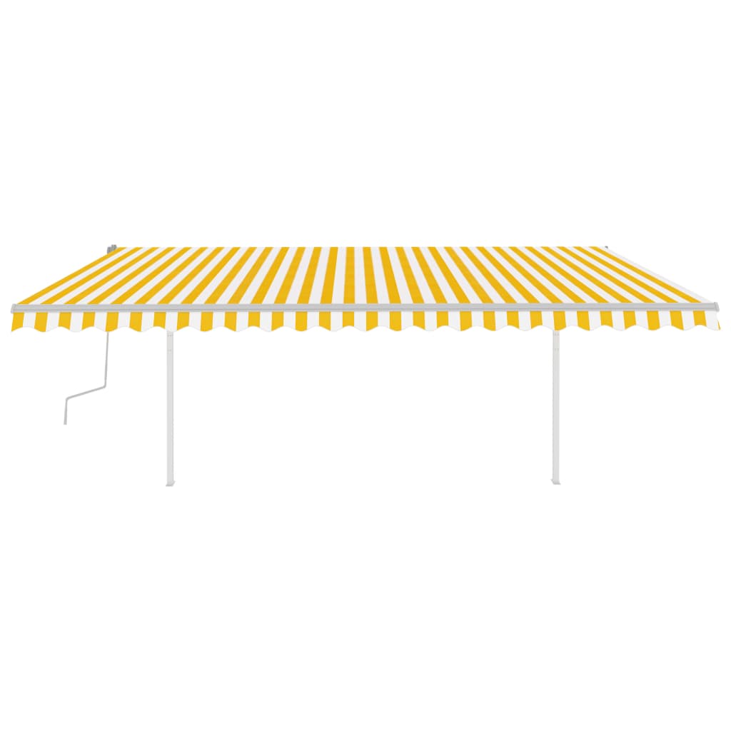 vidaXL Copertină retractabilă manual cu LED, galben și alb, 5x3,5 m