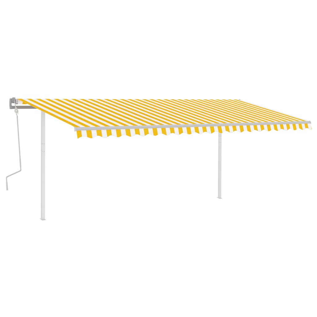 vidaXL Copertină retractabilă manual cu LED, galben și alb, 5x3,5 m