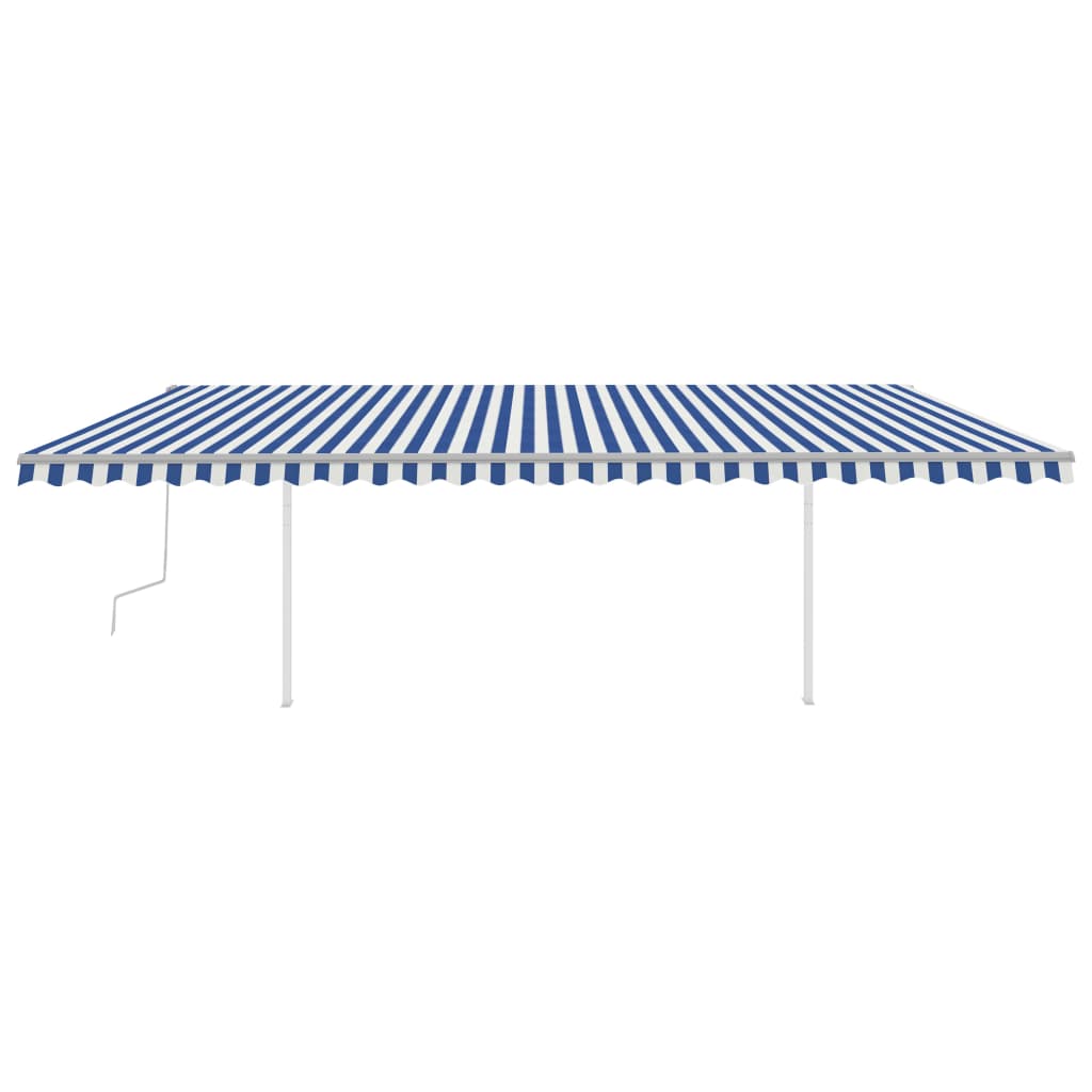 vidaXL Copertină retractabilă manual cu stâlpi, albastru/alb, 6x3,5 m