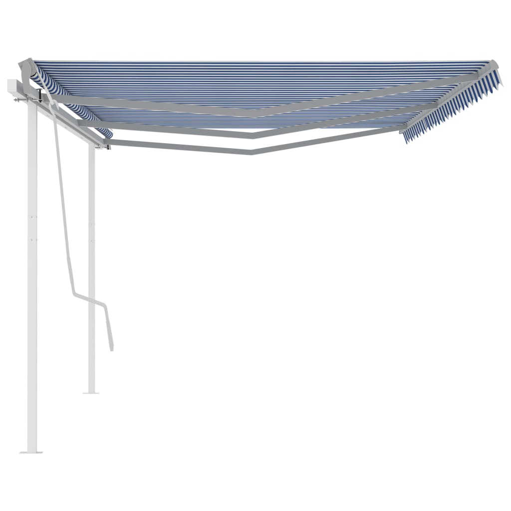 vidaXL Copertină retractabilă manual cu stâlpi, albastru/alb, 6x3,5 m