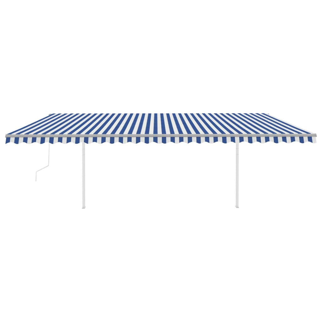 vidaXL Copertină retractabilă automat, cu stâlpi, albastru&alb 6x3,5 m