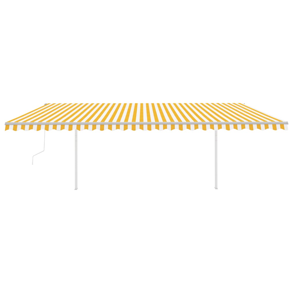 vidaXL Copertină retractabilă automat, cu stâlpi, galben&alb, 6x3,5 m