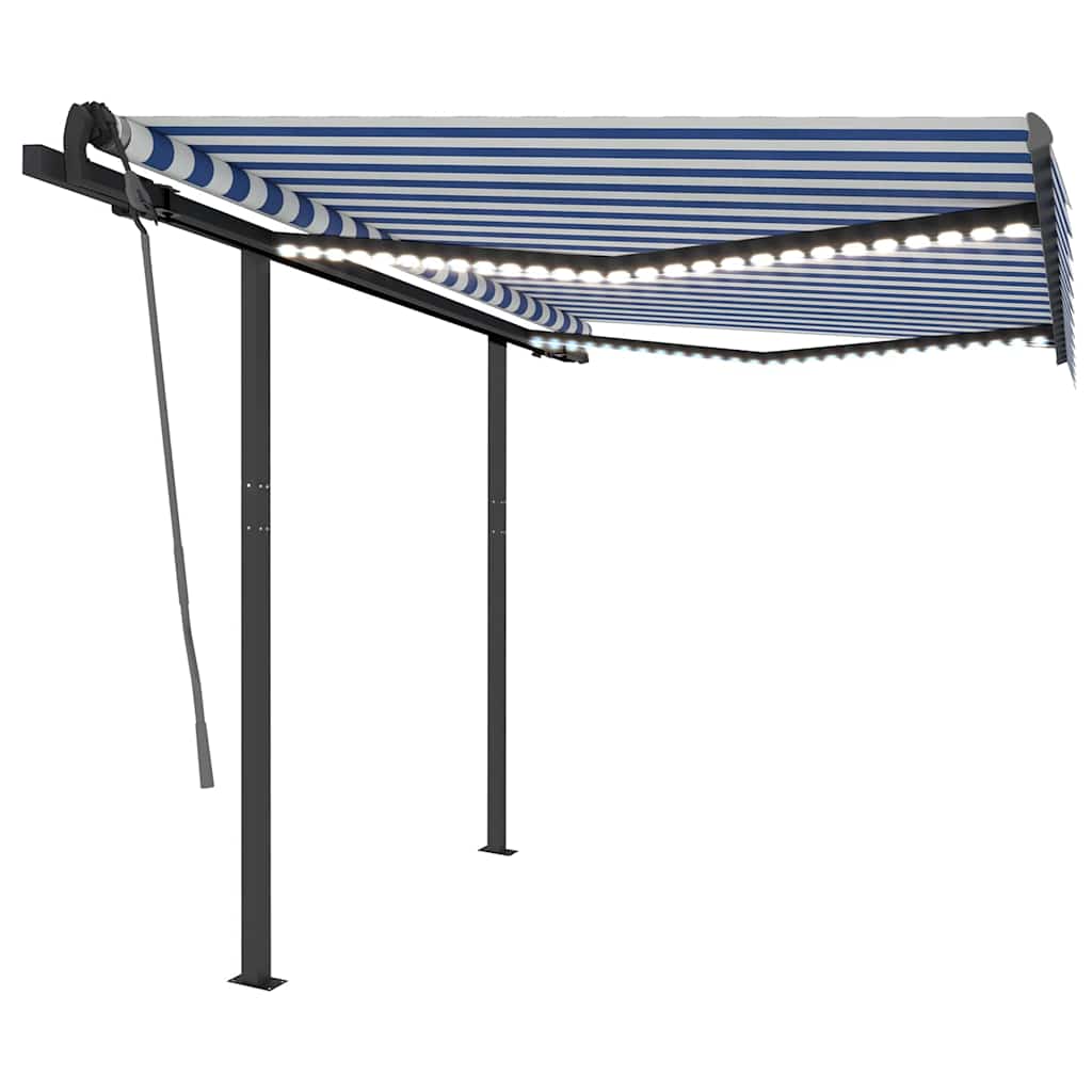 vidaXL Copertină retractabilă manual cu LED, albastru&alb, 3x2,5 m vidaXL Copertină retractabilă manual cu LED, albastru&alb, 3x2,5 m