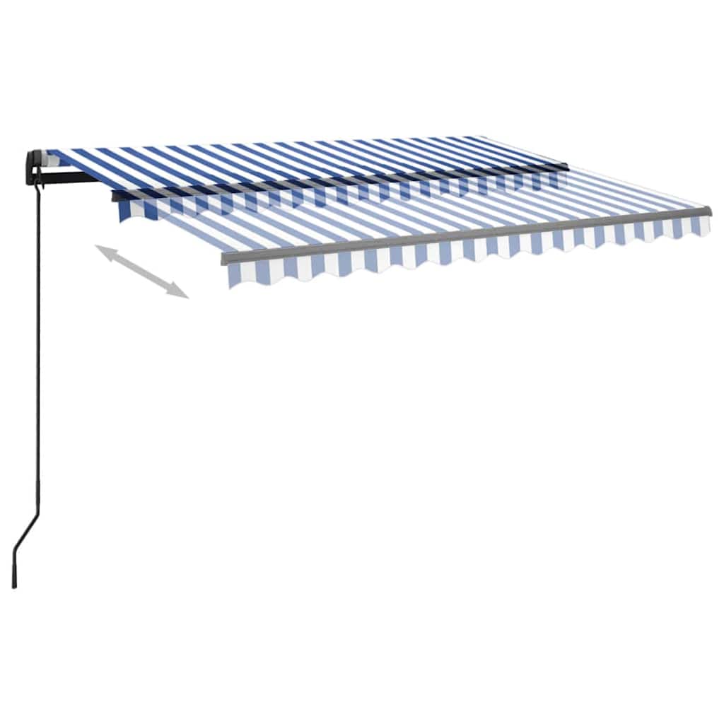 vidaXL Copertină retractabilă manual cu LED, albastru&alb, 3x2,5 m vidaXL Copertină retractabilă manual cu LED, albastru&alb, 3x2,5 m