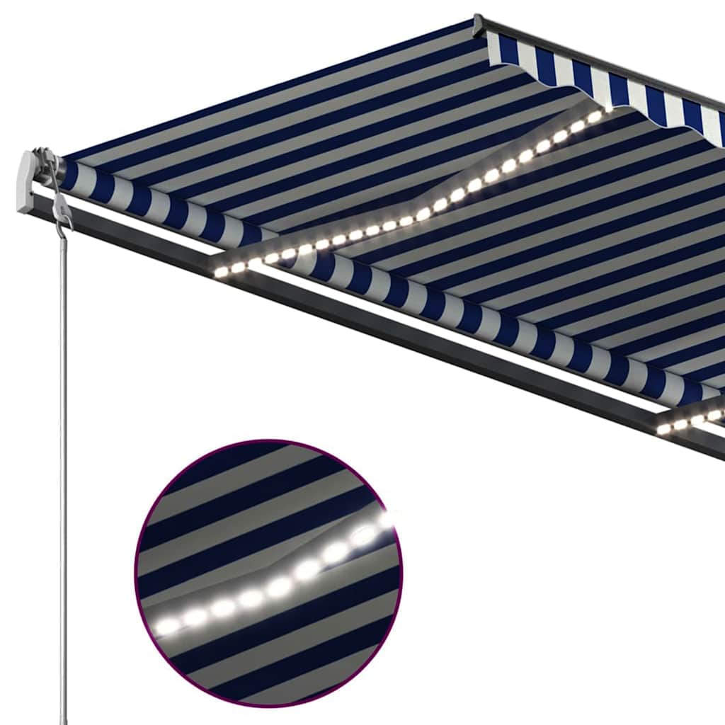 vidaXL Copertină retractabilă manual cu LED, albastru&alb, 3x2,5 m vidaXL Copertină retractabilă manual cu LED, albastru&alb, 3x2,5 m