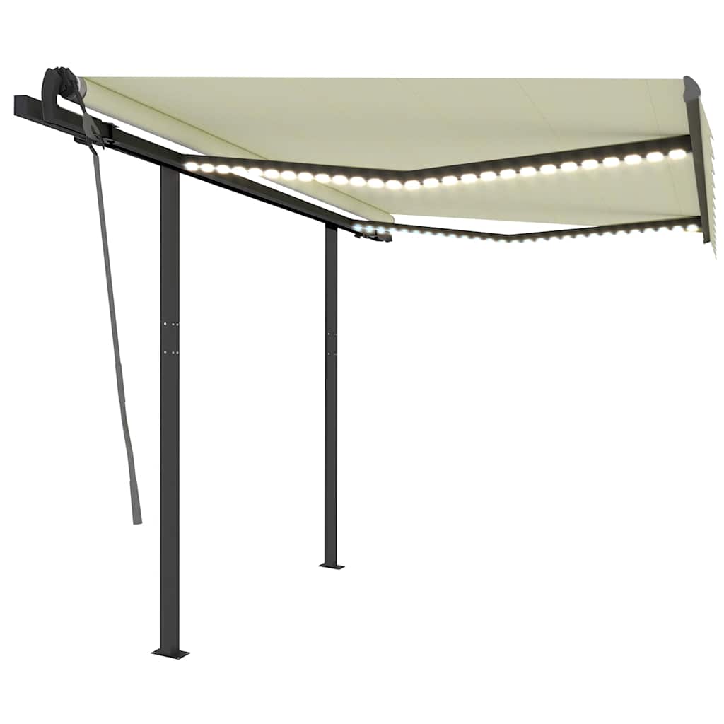 vidaXL Copertină retractabilă manual cu LED, crem, 3x2,5 m vidaXL Copertină retractabilă manual cu LED, crem, 3x2,5 m