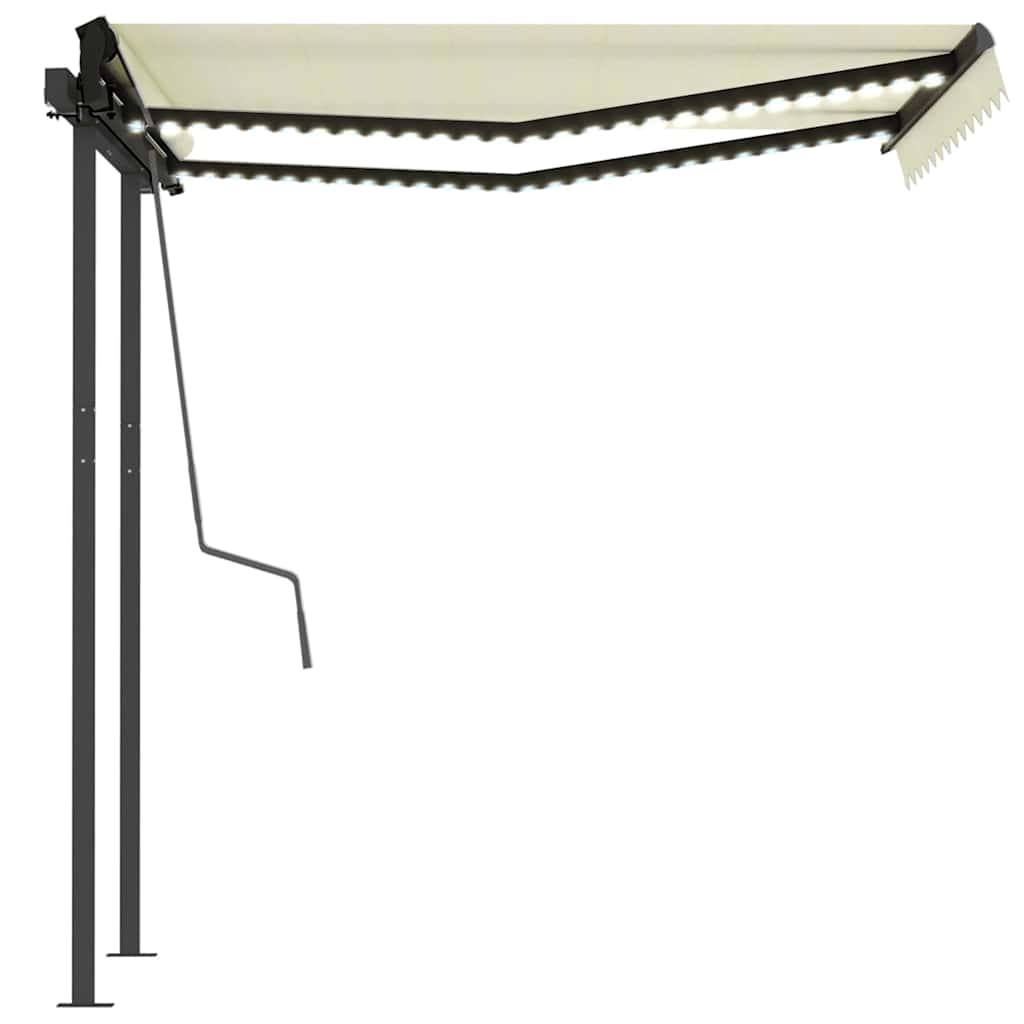 vidaXL Copertină retractabilă manual cu LED, crem, 3x2,5 m vidaXL Copertină retractabilă manual cu LED, crem, 3x2,5 m