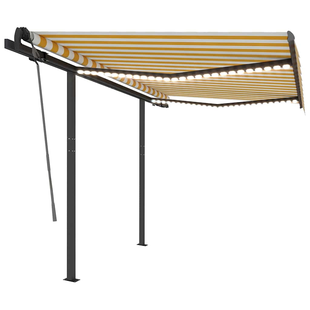 vidaXL Copertină retractabilă manual cu LED, galben&alb, 3x2,5 m