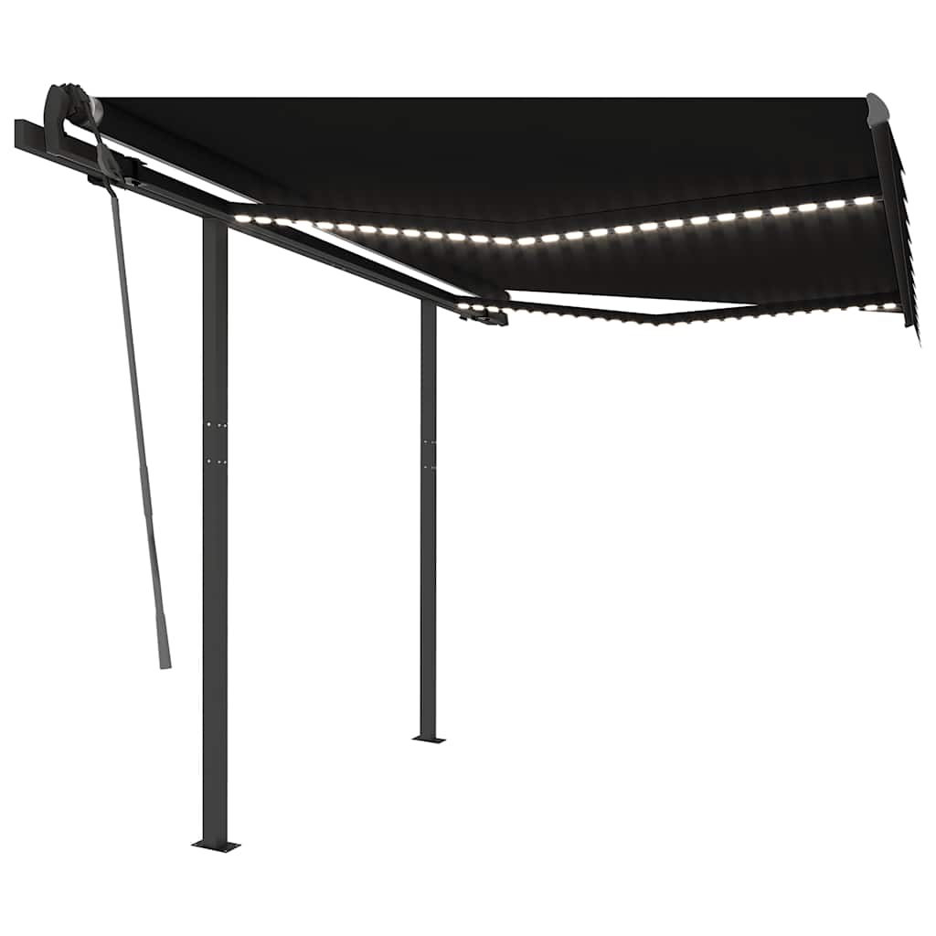vidaXL Copertină retractabilă manual cu LED, antracit, 3x2,5 m vidaXL Copertină retractabilă manual cu LED, antracit, 3x2,5 m