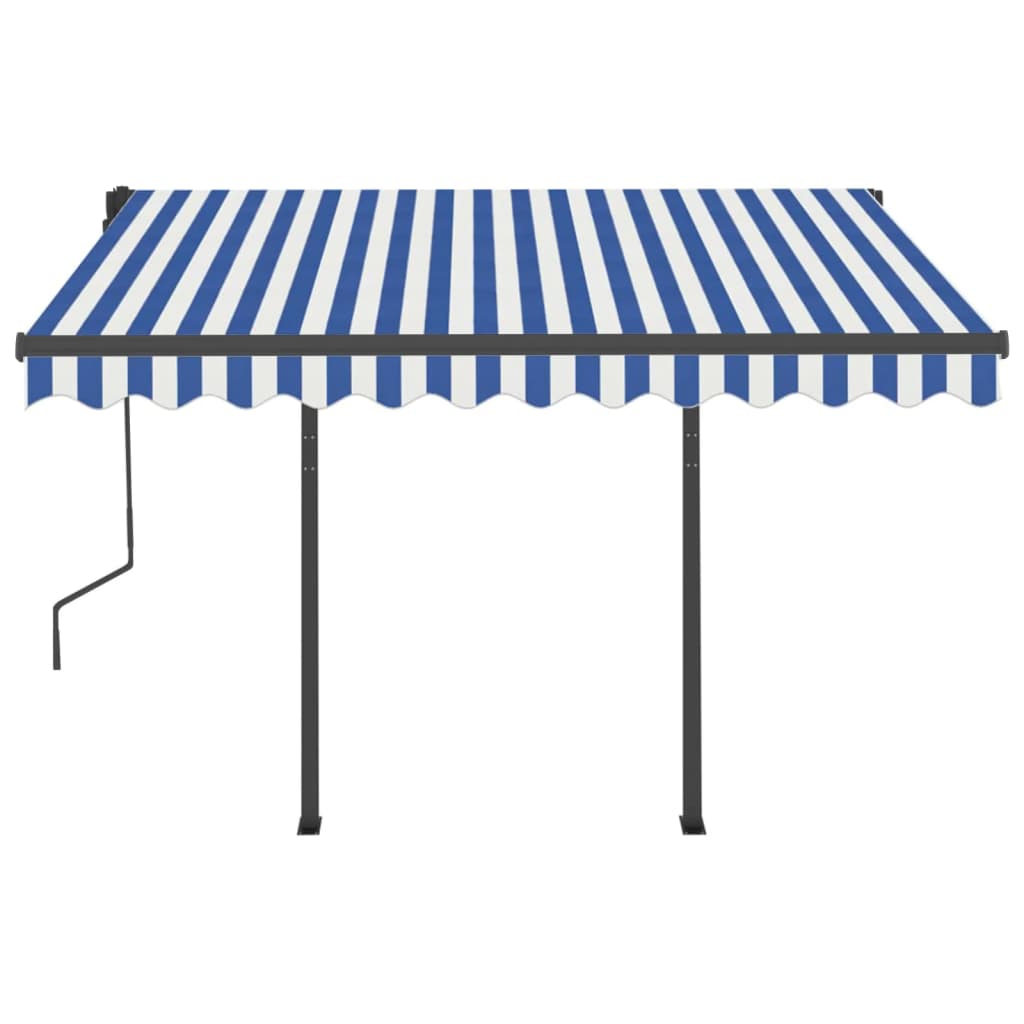 vidaXL Copertină retractabilă automat cu stâlpi, albastru&alb, 3x2,5 m vidaXL Copertină retractabilă automat cu stâlpi, albastru&alb, 3x2,5 m
