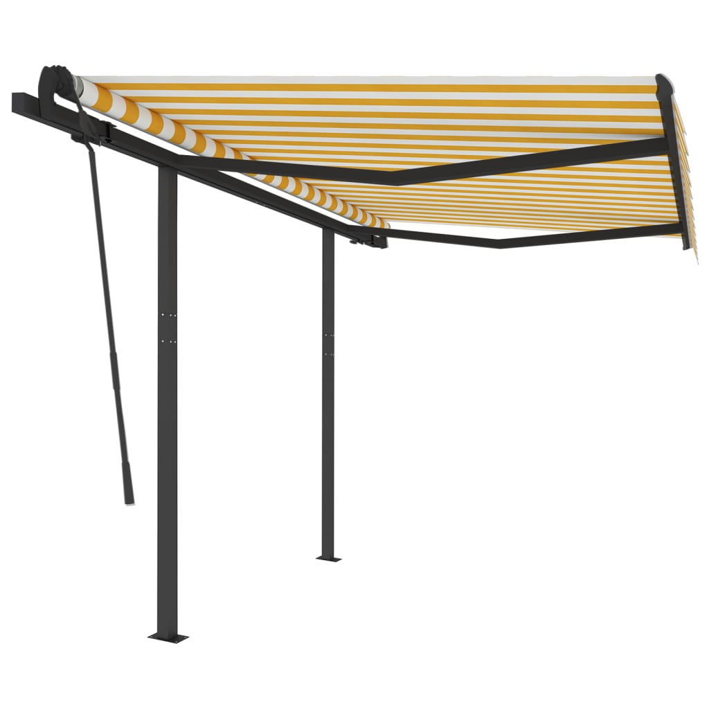 vidaXL Copertină retractabilă automat cu stâlpi, galben & alb, 3x2,5 m vidaXL Copertină retractabilă automat cu stâlpi, galben & alb, 3x2,5 m