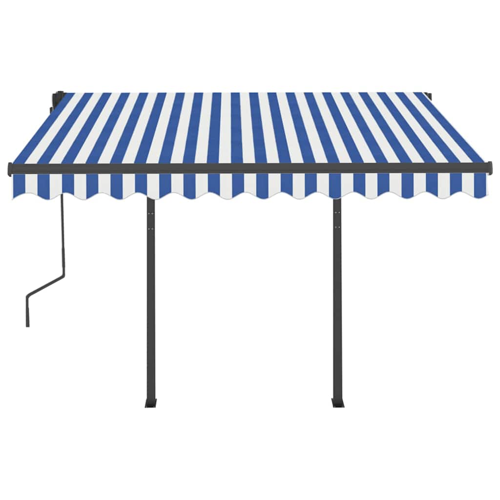 vidaXL Copertină retractabilă manual cu LED, albastru & alb 3,5x2,5 m vidaXL Copertină retractabilă manual cu LED, albastru & alb 3,5x2,5 m