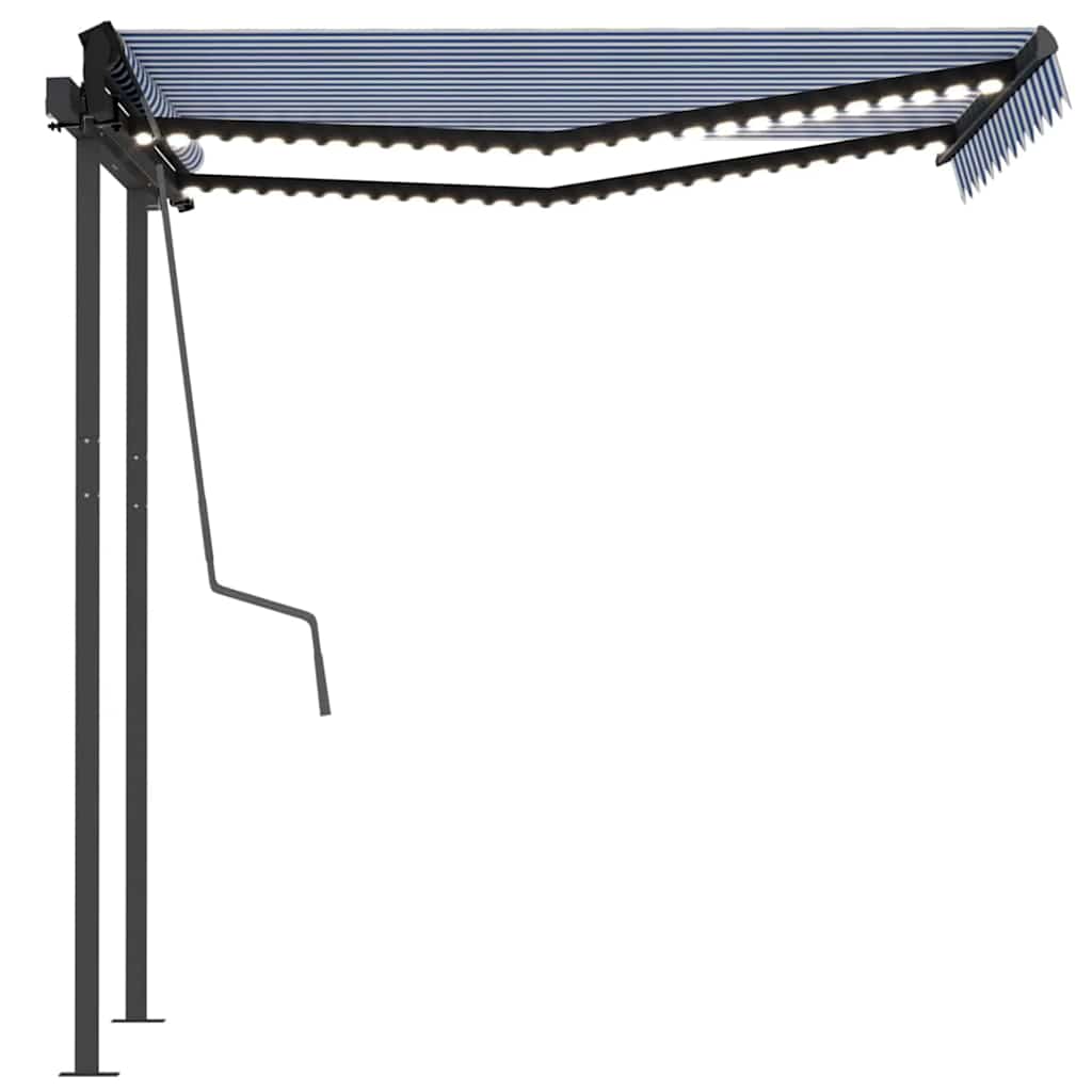 vidaXL Copertină retractabilă manual cu LED, albastru & alb 3,5x2,5 m vidaXL Copertină retractabilă manual cu LED, albastru & alb 3,5x2,5 m