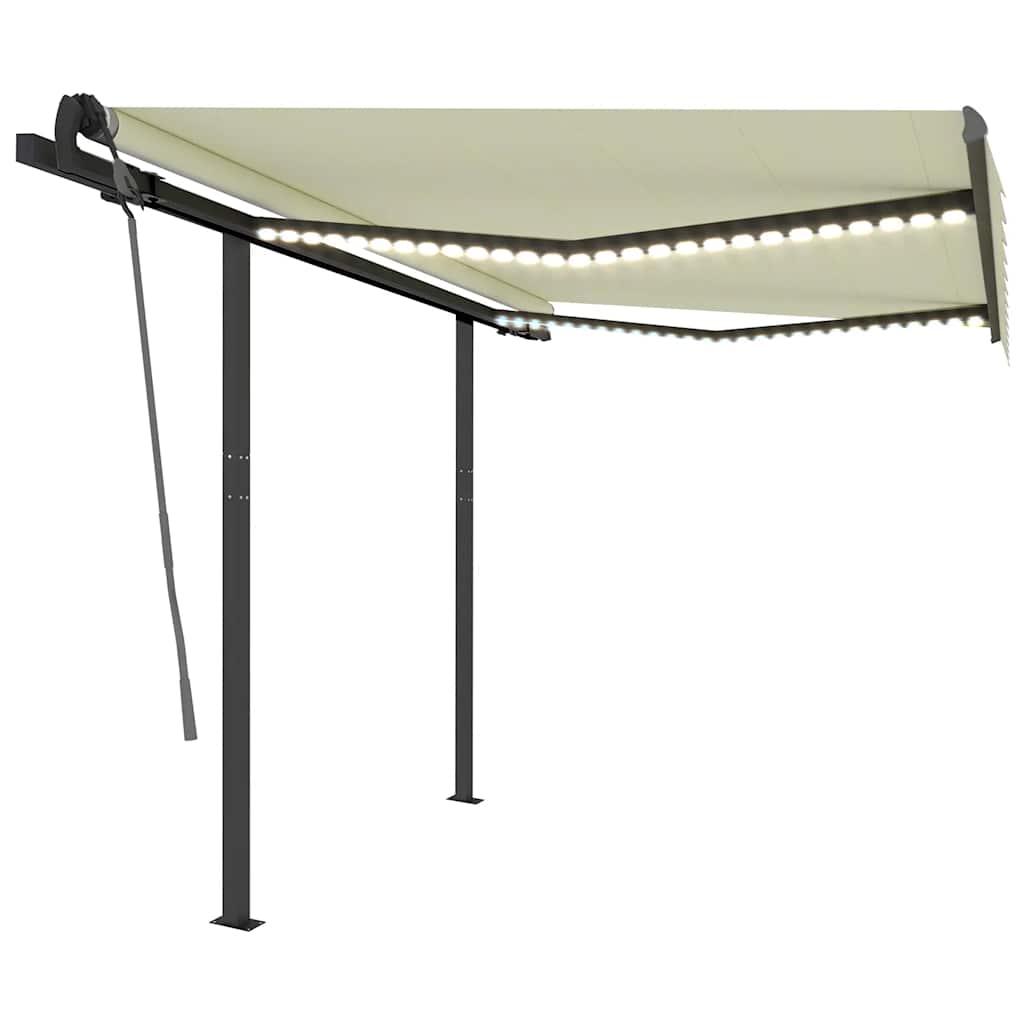 vidaXL Copertină retractabilă manual cu LED, crem, 3,5x2,5 m