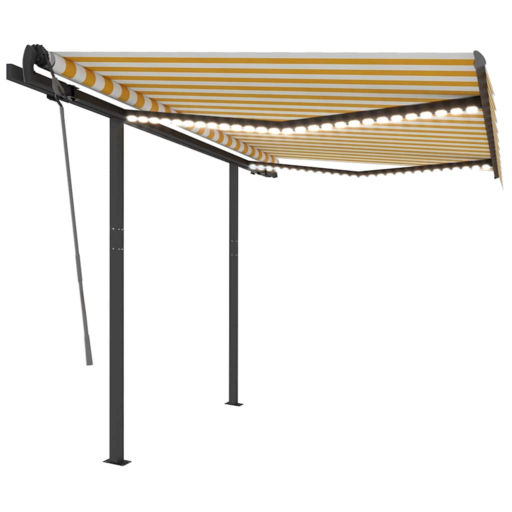 vidaXL Copertină retractabilă manual cu LED, galben/alb, 3,5x2,5 m