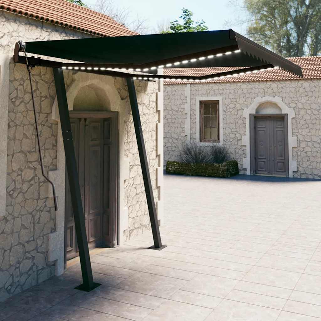 vidaXL Copertină retractabilă manual cu LED, antracit, 3,5x2,5 m vidaXL Copertină retractabilă manual cu LED, antracit, 3,5x2,5 m
