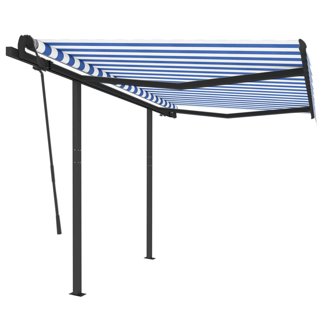 vidaXL Copertină retractabilă automat cu stâlpi albastru&alb 3,5x2,5 m vidaXL Copertină retractabilă automat cu stâlpi albastru&alb 3,5x2,5 m