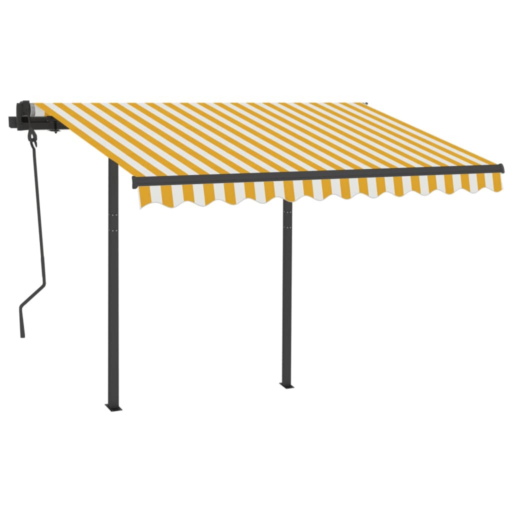 vidaXL Copertină retractabilă automat cu stâlpi, galben&alb 3,5x2,5 m