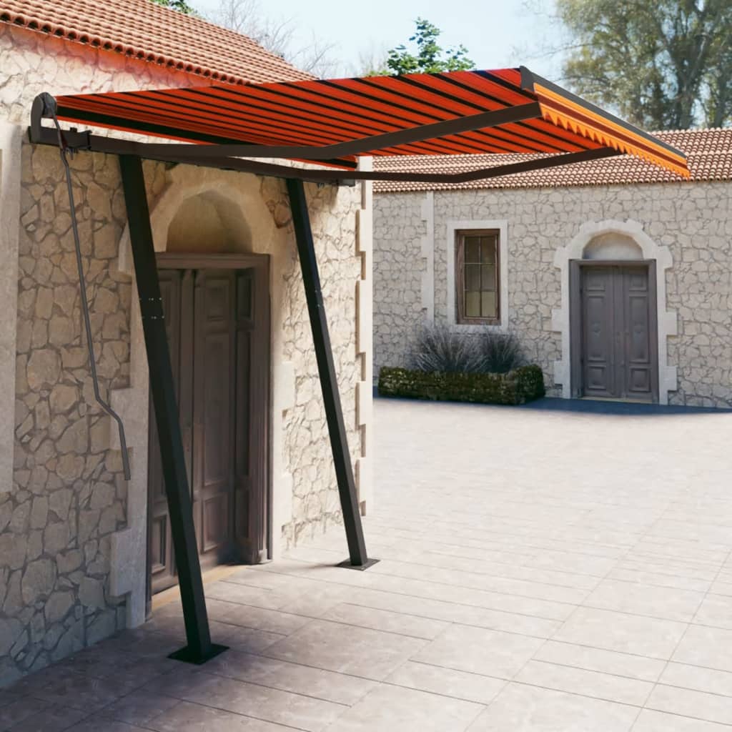 vidaXL Copertină retractabilă automat stâlpi portocaliu&maro 3,5x2,5 m vidaXL Copertină retractabilă automat stâlpi portocaliu&maro 3,5x2,5 m
