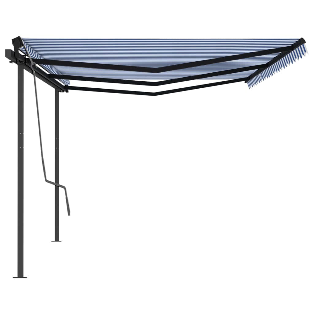 vidaXL Copertină retractabilă manual cu stâlpi, albastru & alb, 6x3 m vidaXL Copertină retractabilă manual cu stâlpi, albastru & alb, 6x3 m