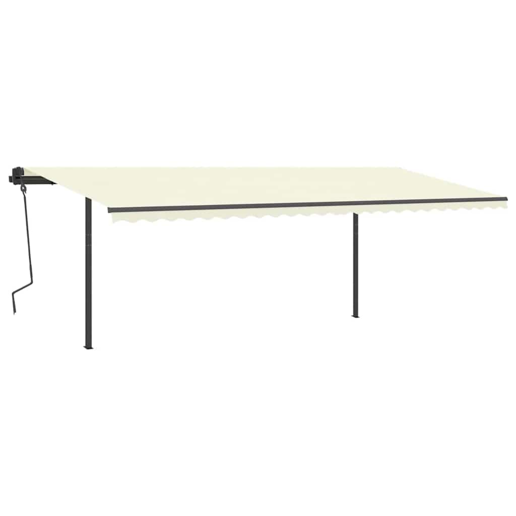 vidaXL Copertină retractabilă manual cu stâlpi, crem, 6x3 m vidaXL Copertină retractabilă manual cu stâlpi, crem, 6x3 m