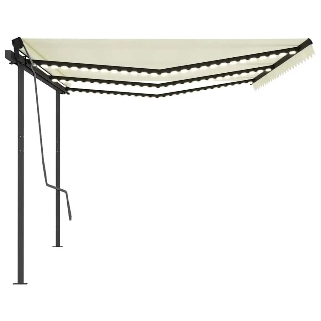 vidaXL Copertină retractabilă manual cu LED, crem, 6x3 m vidaXL Copertină retractabilă manual cu LED, crem, 6x3 m