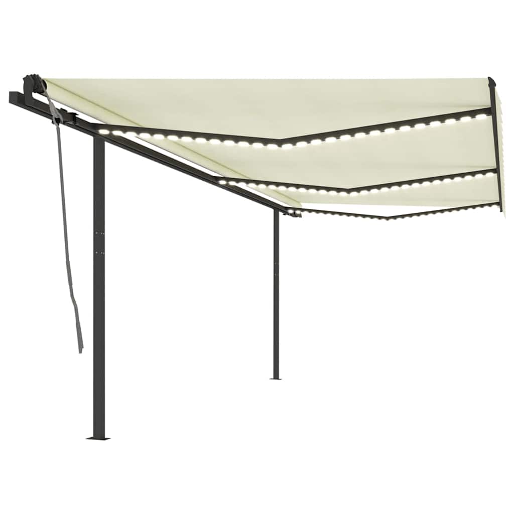vidaXL Copertină retractabilă manual cu LED, crem, 6x3 m vidaXL Copertină retractabilă manual cu LED, crem, 6x3 m