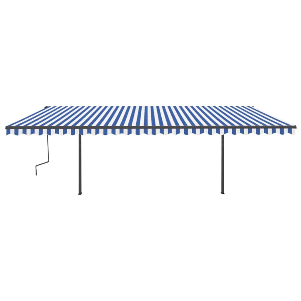 vidaXL Copertină retractabilă automat, cu stâlpi, albastru&alb, 6x3 m