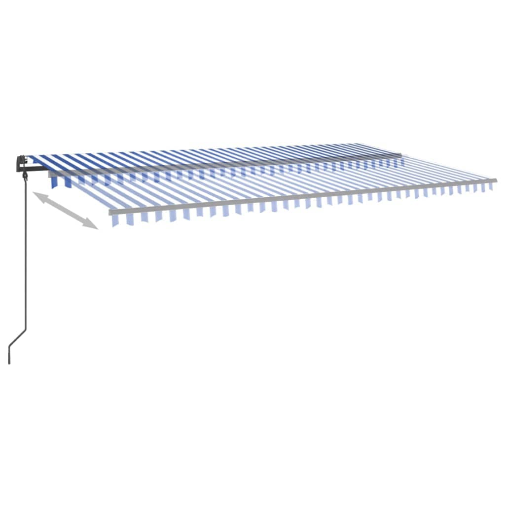 vidaXL Copertină retractabilă automat, cu stâlpi, albastru&alb, 6x3 m