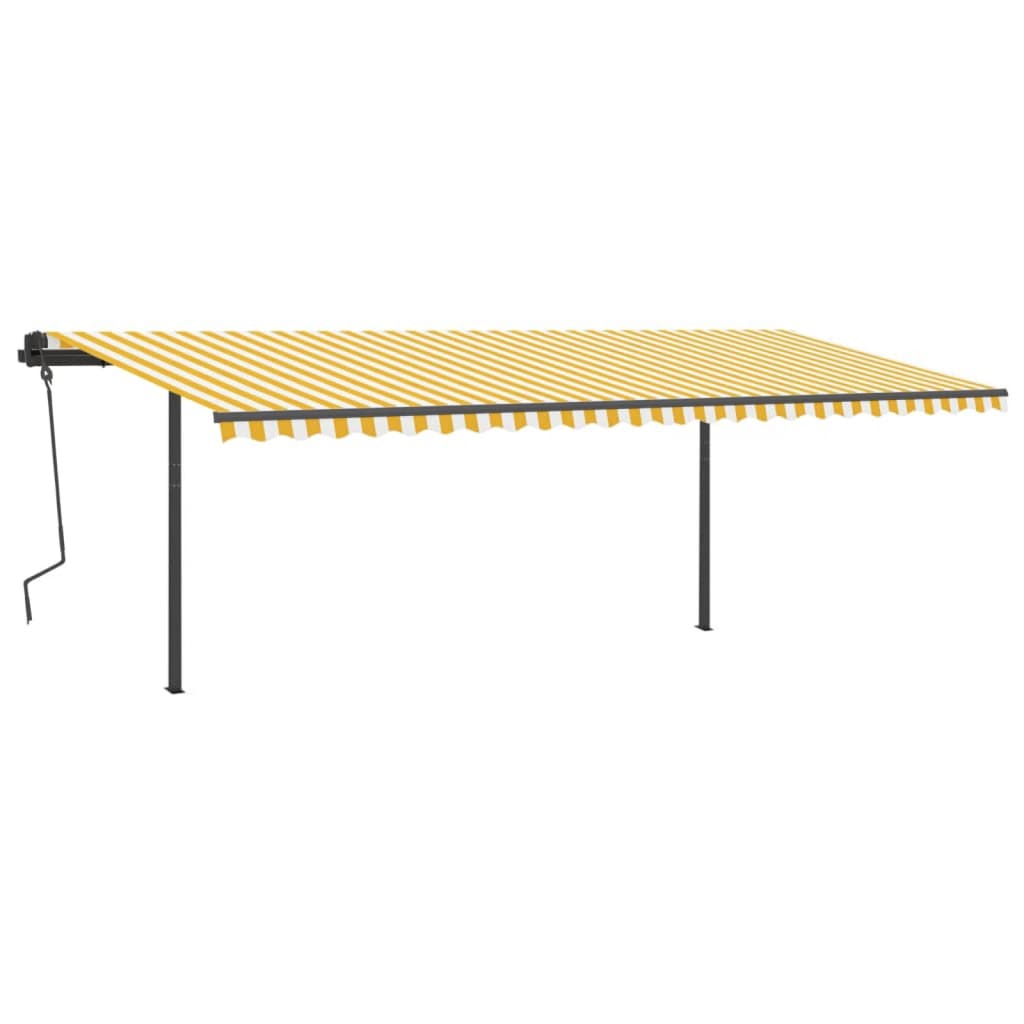 vidaXL Copertină retractabilă automat, cu stâlpi, galben & alb, 6x3 m