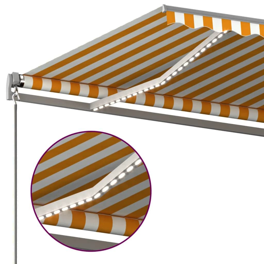vidaXL Copertină automată cu senzor vânt & LED, galben&alb, 6x3 m vidaXL Copertină automată cu senzor vânt & LED, galben&alb, 6x3 m