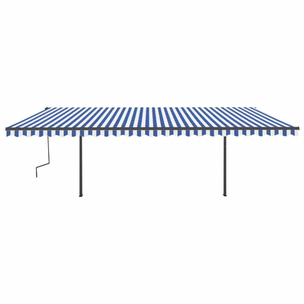 vidaXL Copertină retractabilă automat cu stâlpi, albastru&alb, 6x3,5 m