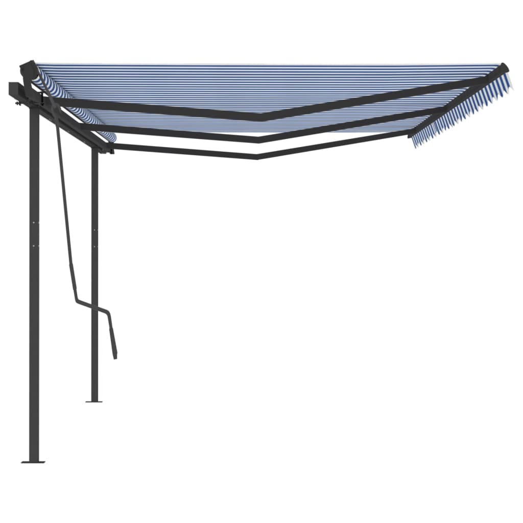 vidaXL Copertină retractabilă automat cu stâlpi, albastru&alb, 6x3,5 m