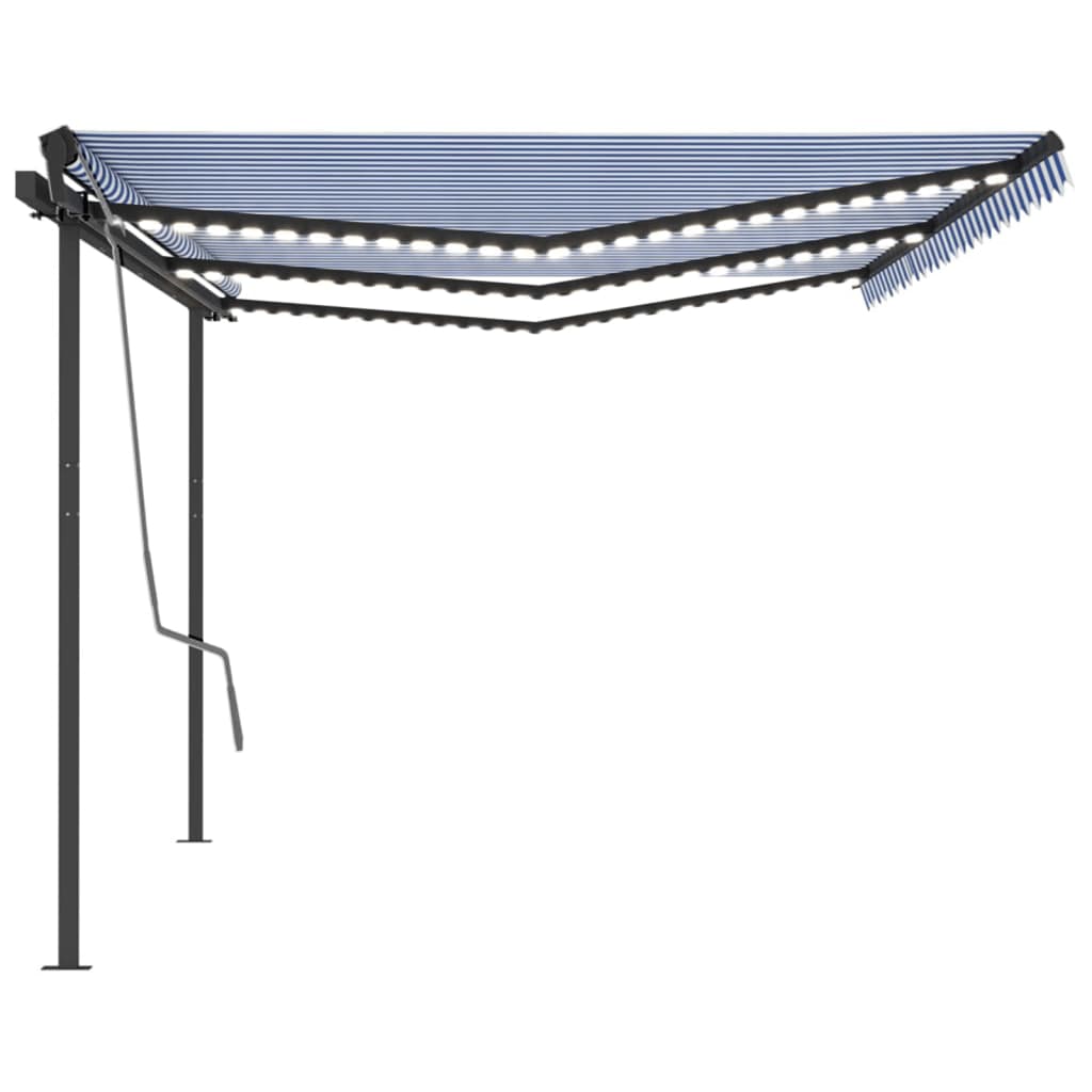 vidaXL Copertină automată cu senzor vânt&LED, albastru și alb, 6x3,5 m