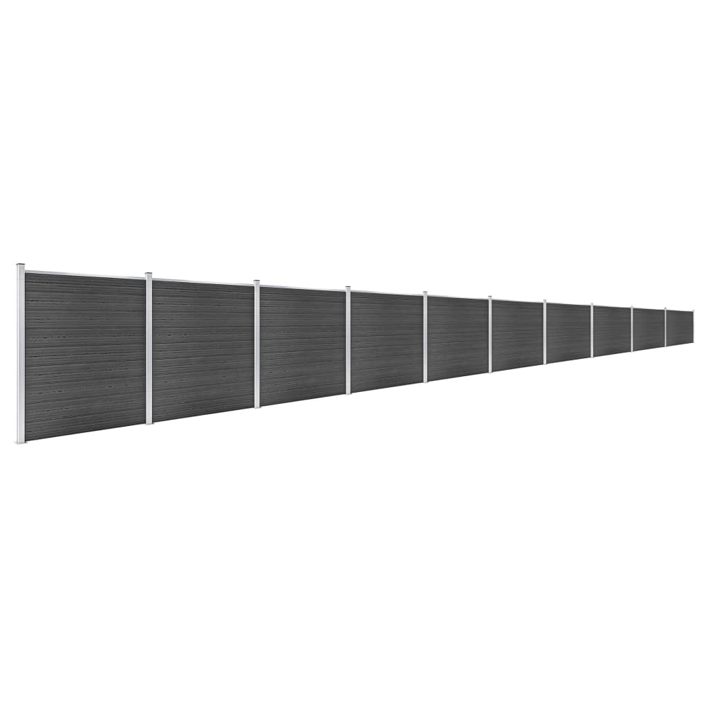 vidaXL Set de panouri de gard, negru, 1737x186 cm, WPC vidaXL Set de panouri de gard, negru, 1737x186 cm, WPC