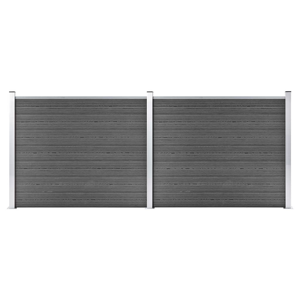 vidaXL Set panouri gard, 353x146 cm, negru, WPC