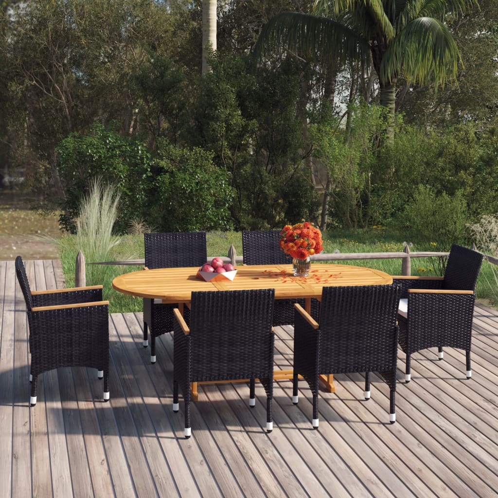 vidaXL Set mobilier pentru grădină, 7 piese, negru, poliratan vidaXL Set mobilier pentru grădină, 7 piese, negru, poliratan