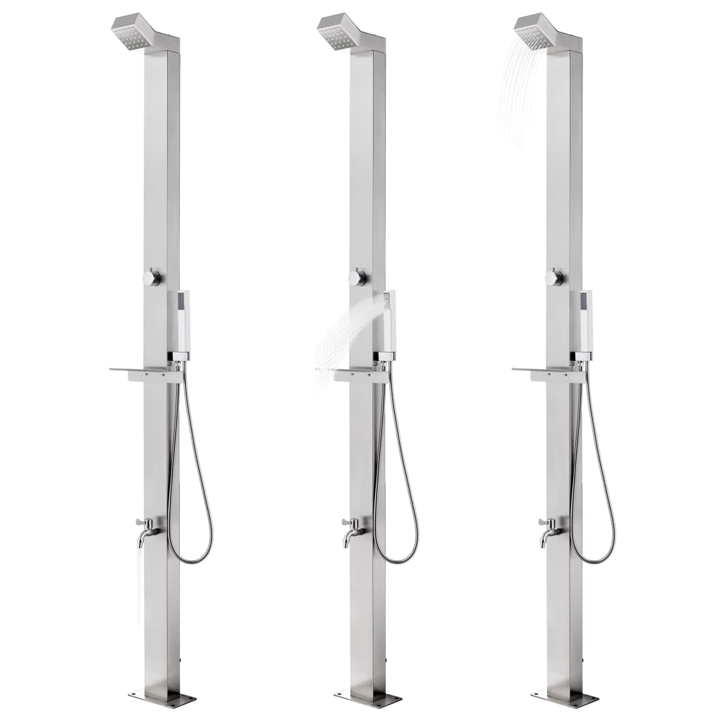 vidaXL Duș de grădină cu bază gri, 225 cm, oțel inoxidabil